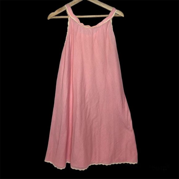 Vintage Eve Stillman Gingham Nightgown Large Sleeveless Pink Knit Applique - Picture 2 of 12